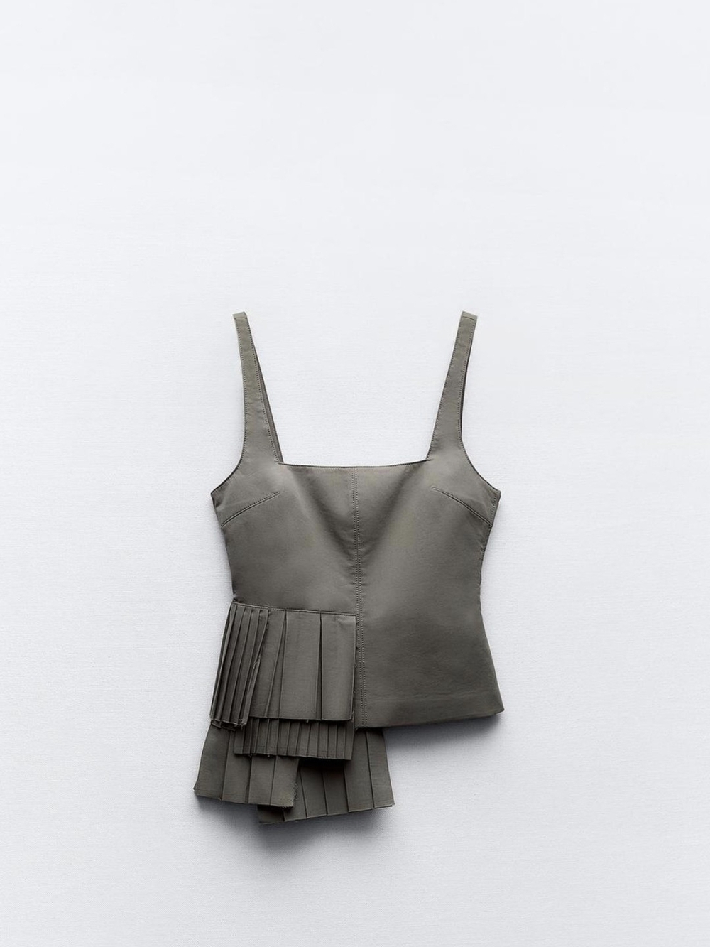 Zara Olive Green Pleated Asymmetric Camisole